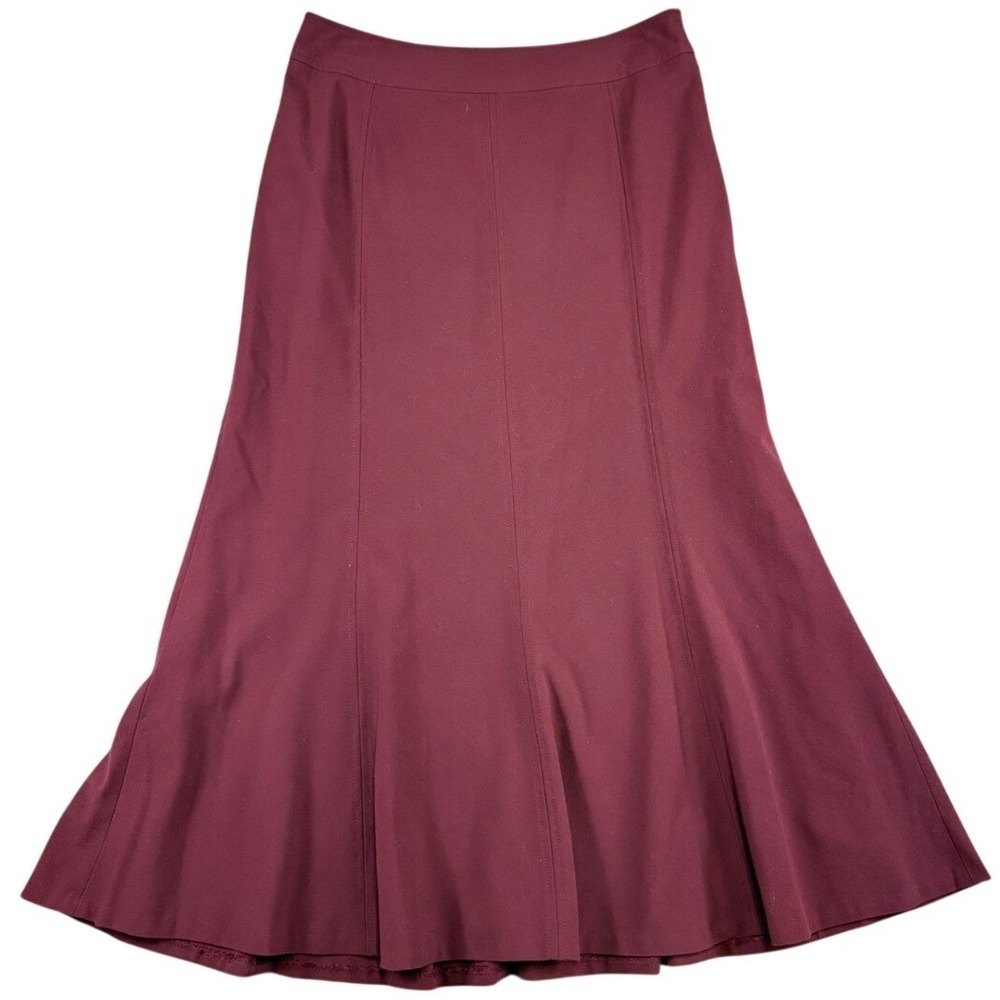 Worthington Works Burgundy Flared Midi Skirt Size 6 Stretch Side Zip Lined Wine